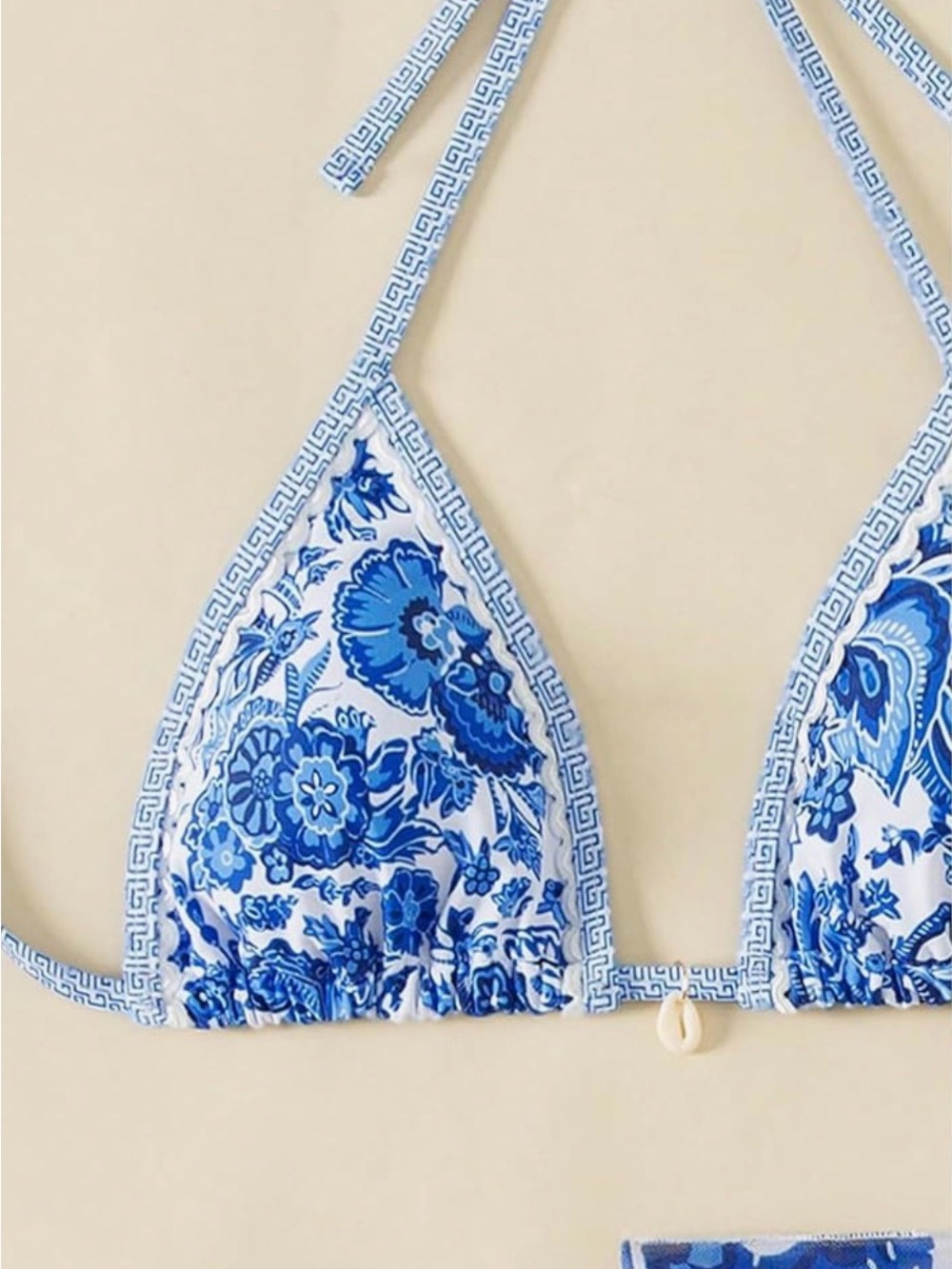 Blue & White Floral Triangle Bikini Top